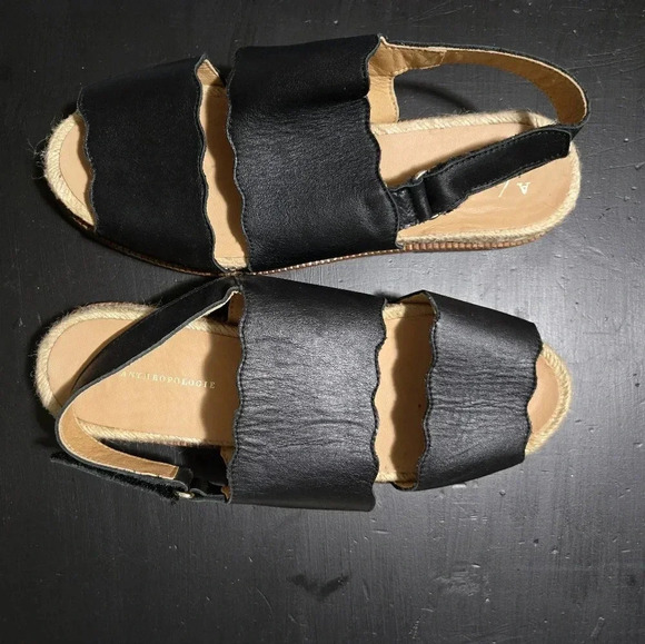 Anthropologie Shoes - Anthropologie | Black Mollie Scalloped Sandals Sz 39